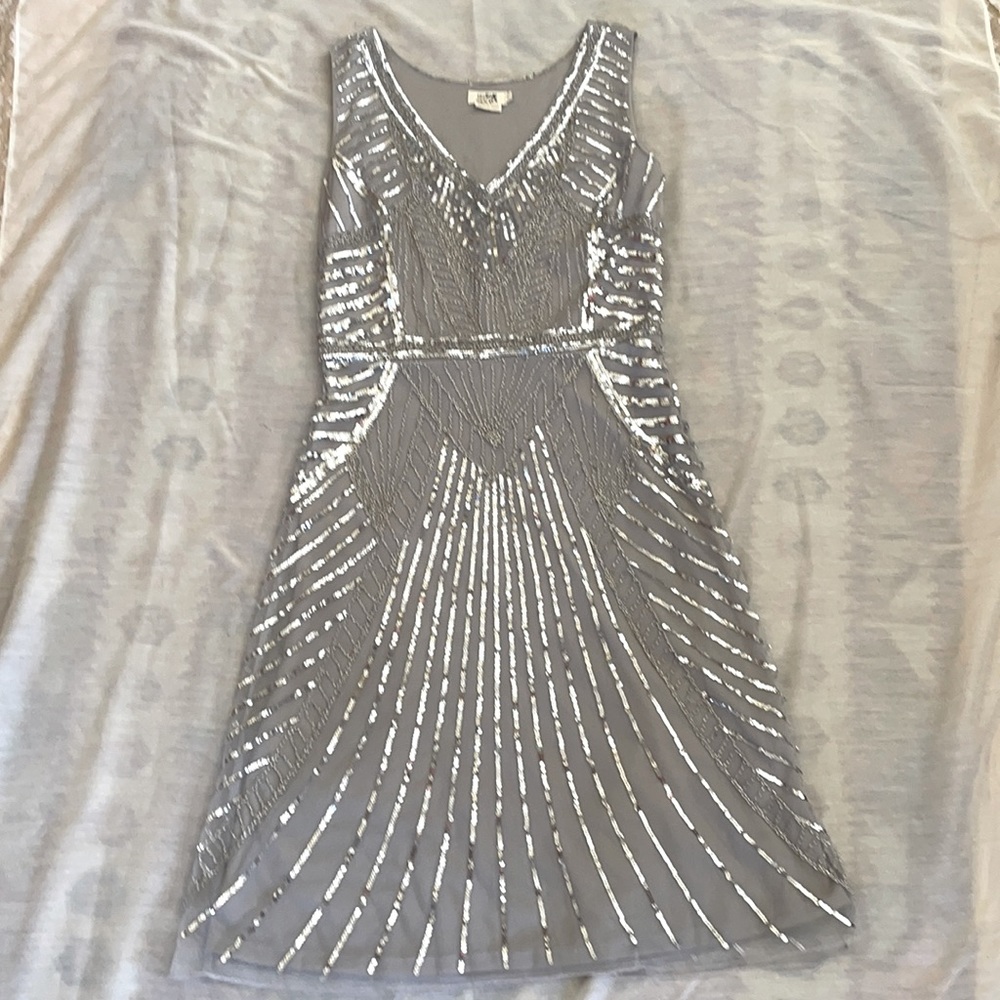 Gray Tulle Dress with Silver Sequin Details